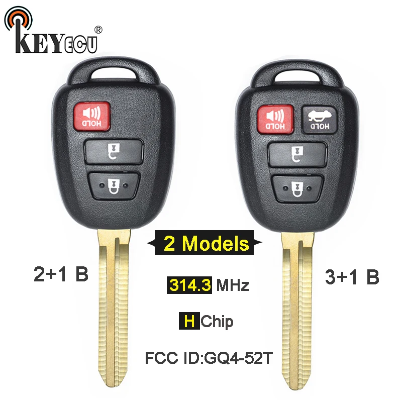 KEYECU FCC GQ4 52T 314 3MHz H Chip Replacement 3 4 Button Remote Key 