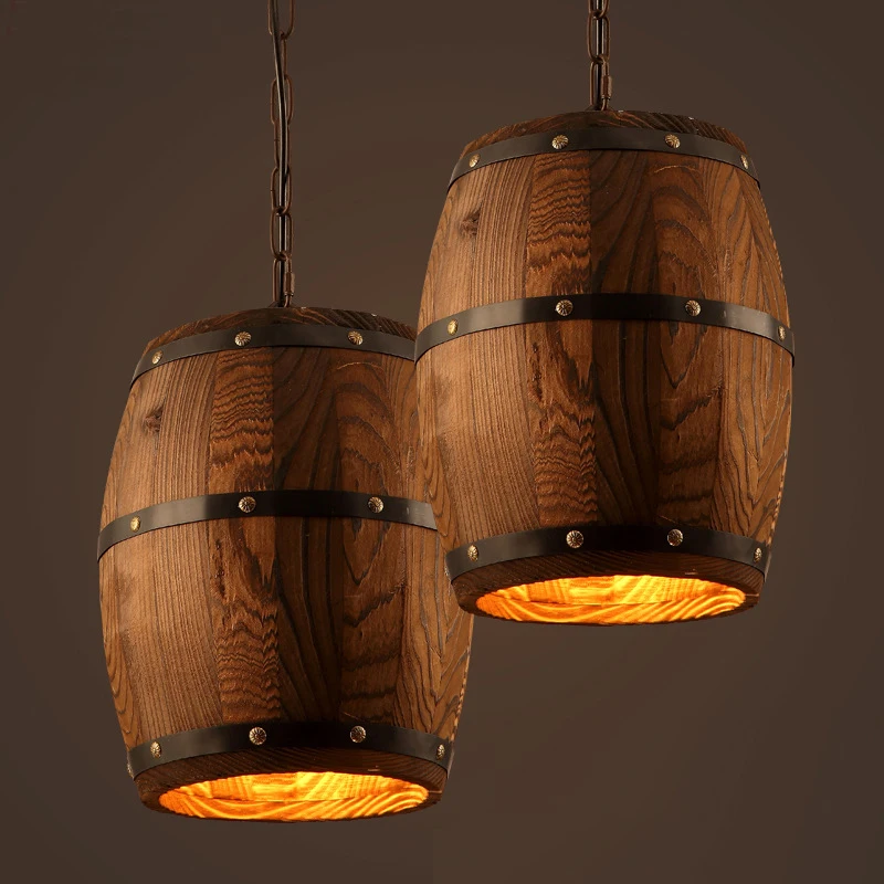  Modern nature wood Wine barrel ceiling pendant lamp E27 light hanging Light Fixture for bar restaur - 32713002403