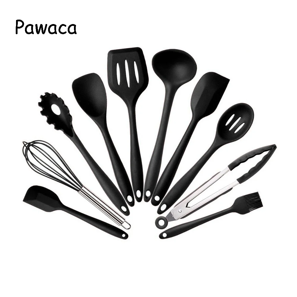 

Pawaca 10pcs/set Kitchen Silicone Non-stick Cooking Spoon Spatula Utensils Dinnerware Set Baking Tool Cooking Tool Sets 2 Colors