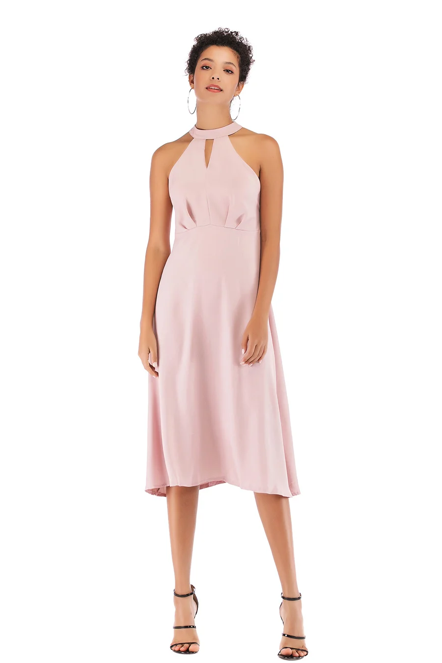 Gladiolus Sexy Halter Women Summer Dress Sleeveless Belt Tunic Pink Midi Chiffon Dress Women 2019 Ladies Party Dresses Sundress (14)