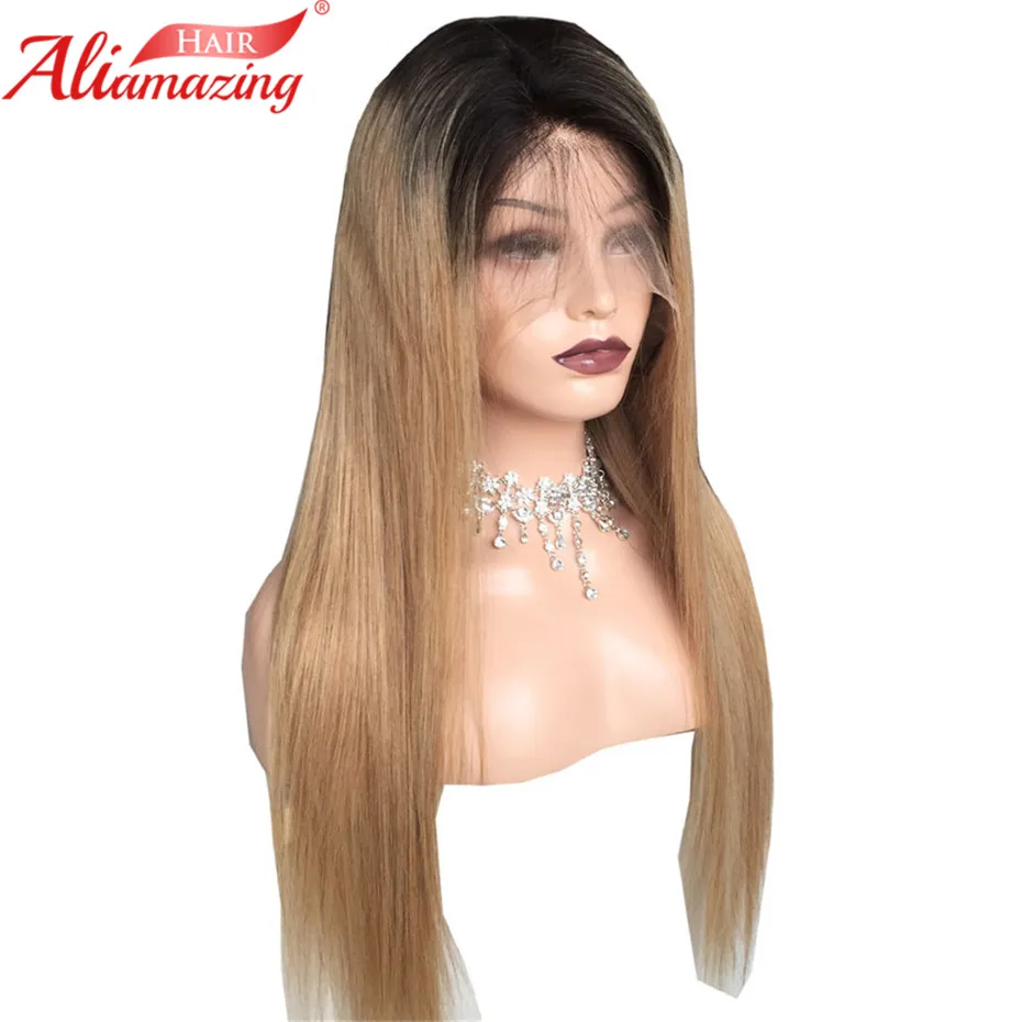 Aliamazing передний парик волос Ombre Цвет 1B/27 Бразильский шелковистый прямой 130%