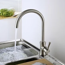 Brushed Nickel Single Handle Kitchen Faucet Deck Mounted One Hole 360 Rotation Hot and Cold Bathroom