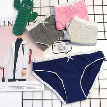 PINK Foreign Trade Cute Lace Edge Pure Cotton Sports Comfort Sexy All-cotton Mid-waist Lady's Triangular Underwear