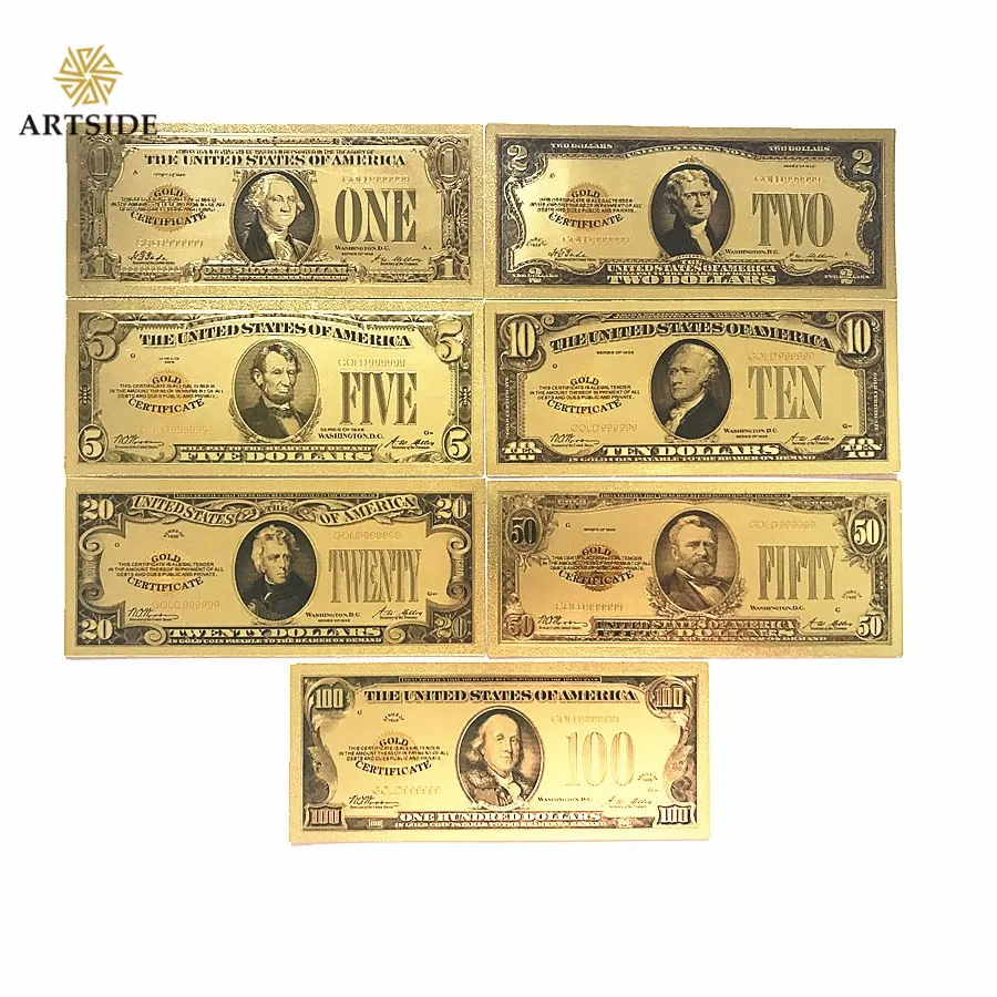 

Gold Metal Crafts USD Gold Banknote Full Set Dollars Colorful Paper Money $1.2.5.10.20.50.100 (1928 Year)