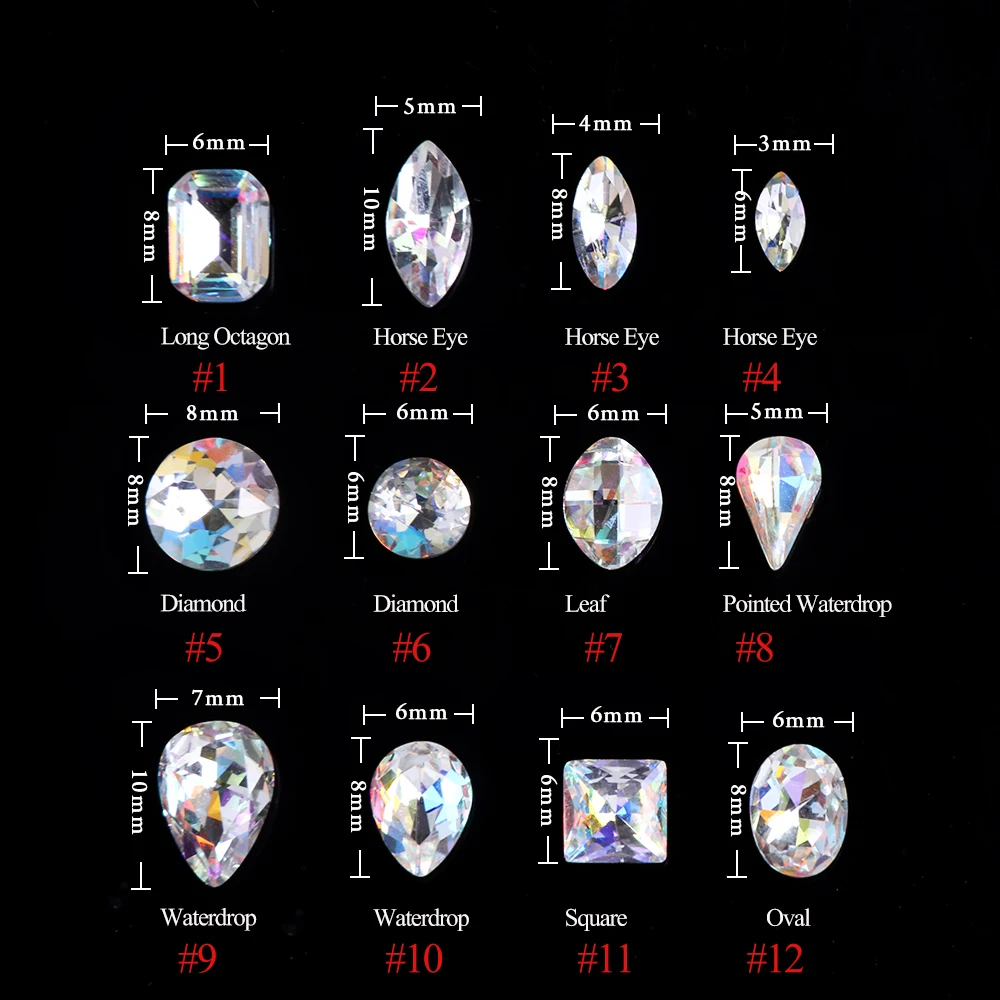 Full Beauty 10pcs Super Glitter Crystal Nail Gems Oval Waterdrop Diamond Shinny Stone Nail Art Rhinestone Manicure Tips CH069