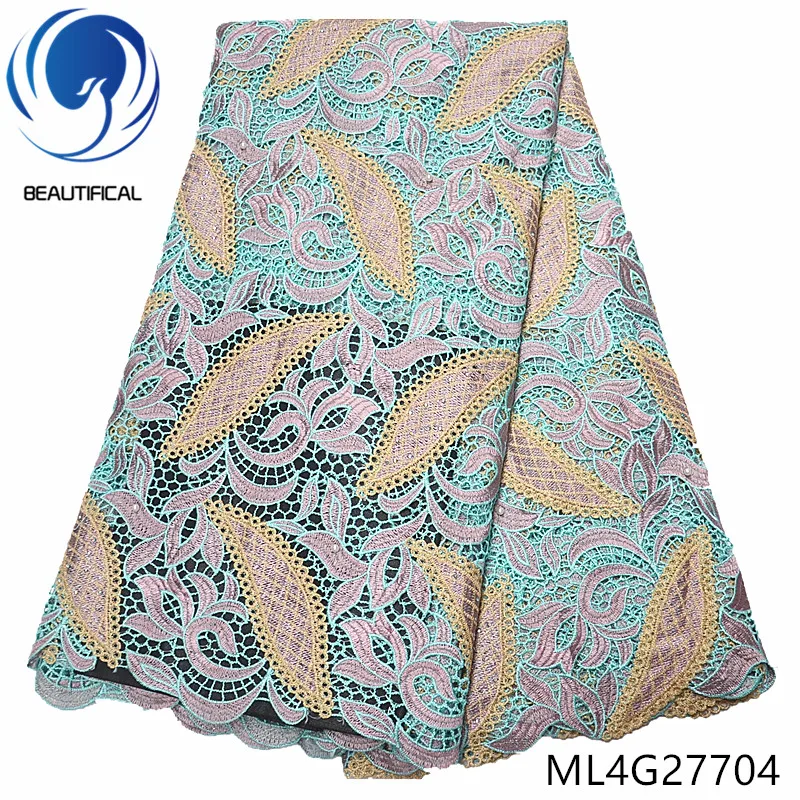 

BEAUTIFICAL nigerian lace fabrics embroidery cord lace with beads 5yards High quality chemical lace fabric with stones ML4G277