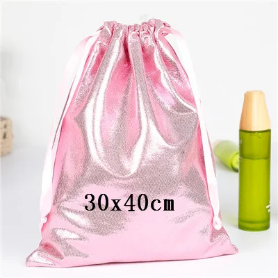 Big Size Soft PU Leather Sequin Pink Drawstring Pouch Bag /Wedding candy packing Drawstring Pouch - Цвет: Серебристый