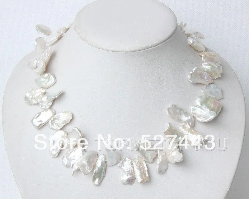 

Wholesale free shipping >>Great! 25mm Baroque natural white Reborn Keshi pearls necklace