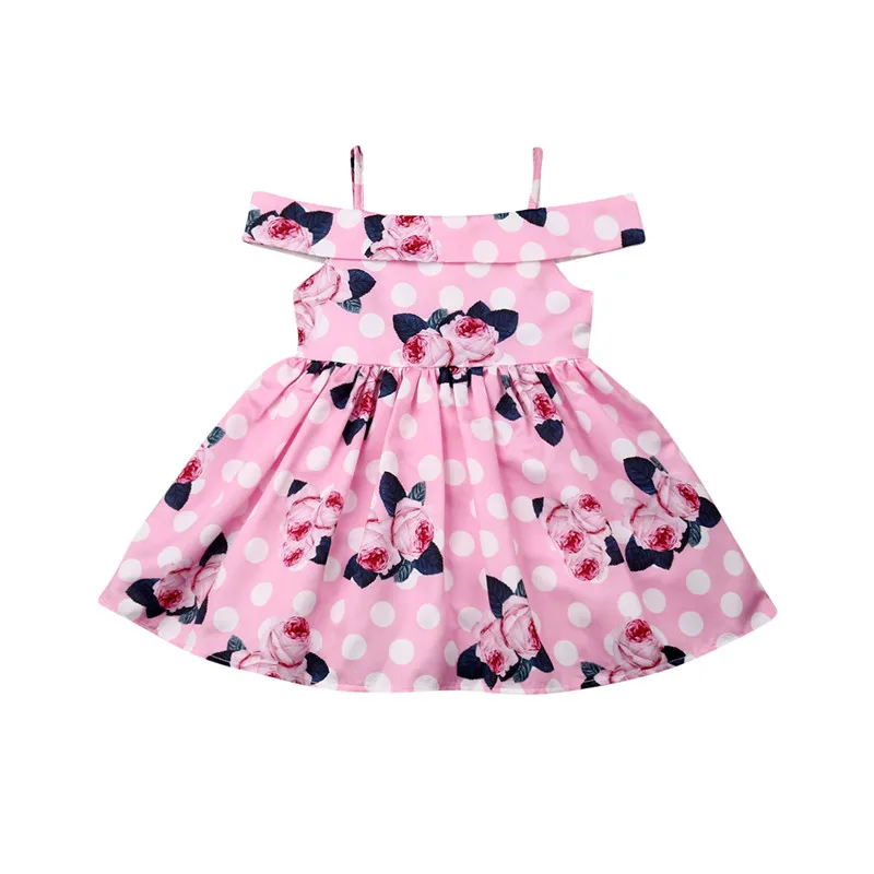 

Kids Baby Girls Flowers Dot Sundress Sweet Off-Shoulder Strap Swing Dresses Child Girl Cotton Clothes Floral Pleated Dress 1-6Y