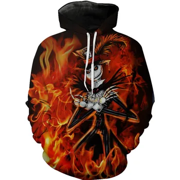 

New Halloween Harajuku 3D Print the Night Before Christmas Jack Skellington Skull Sweatshirts Long sleeve with hat Hoodies Tops