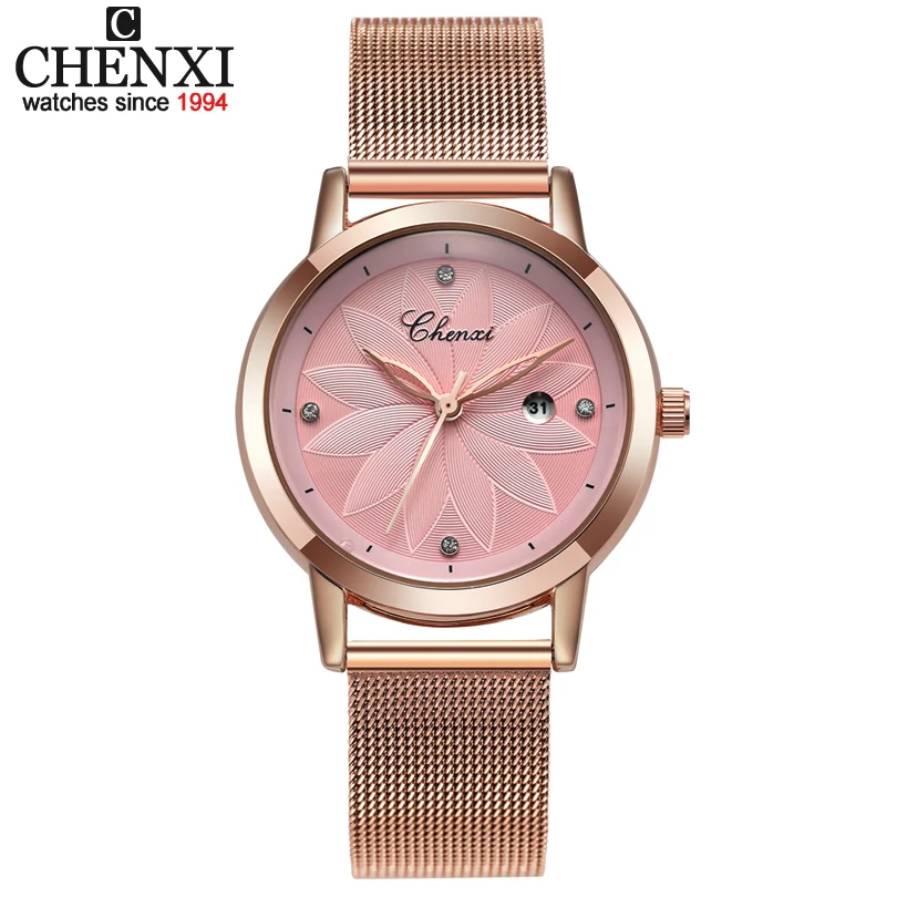 CHNEXI Simple Rose gold Mesh Stainless Steel Watches Women Brand Luxury Casual Clock Ladies Wrist Watch