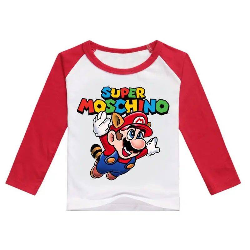 Cotton Super Mario Clothes Spring&Autumn Long Sleeve Cute Cartoon T-shirt Children Shirts Boys Clothing Girls Kids Tees - Цвет: color at picture