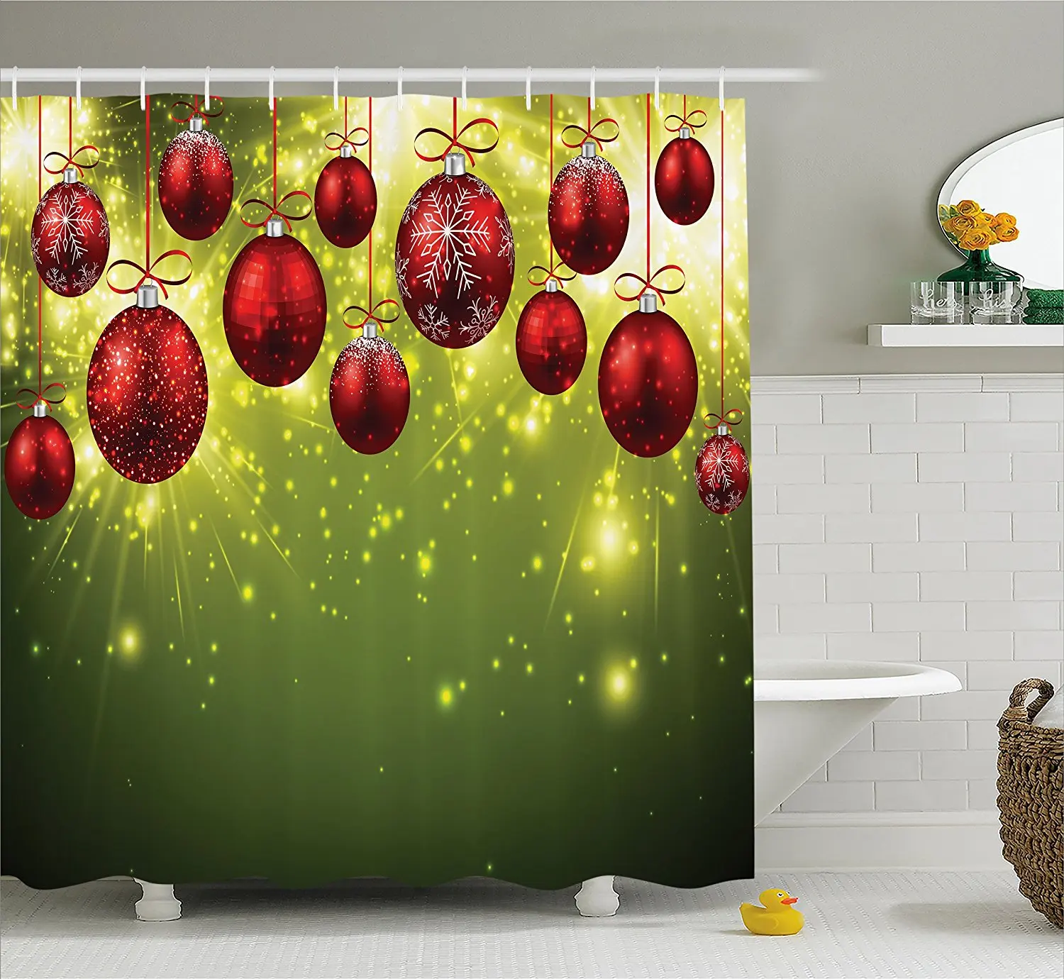 Christmas Shower Curtain Vibrant Colored New Year Design with