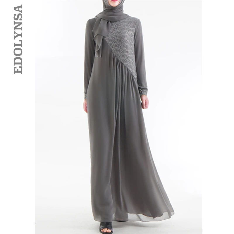 

2019 Modest Islamic Clothing Elegant Irregular Patchwork Embroidered Muslim Dress Turkish Abaya Long Robe Moroccan Kaftan D732