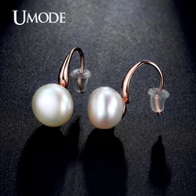 UMODE/бренд элегантные Двойные кнопки в форме натурального пресноводного жемчуга Роза капля цвета золота крюк серьги ювелирные изделия для женщин UE0195A