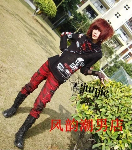 

27-40 ! 2018 new arrival non-mainstream men's casual pants rivet gothic punk long straight pants stage singer costumes clothing