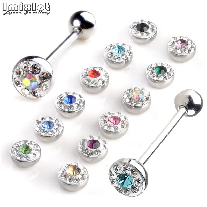 

Imixlot 1 Piece Surgical Steel Shiny Crystal Tongue Ring Piercing Tongue Bars Barbell Stud Piercing Rings Body Jewelry