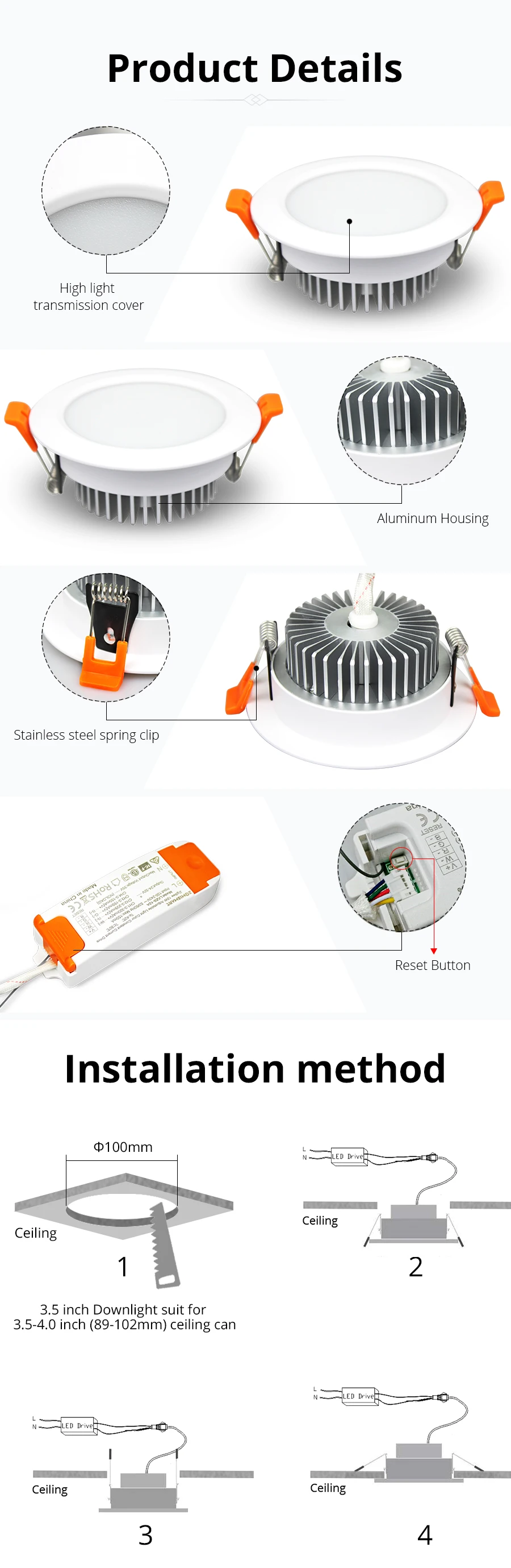 ZigBee вниз светильник работает с Tuya Zigbee Hub Smart RGBW светодиодный встраиваемый потолочный светильник совместим со смартфонами Echo plus