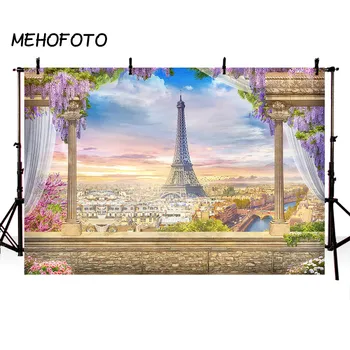 

MEHOFOTO Photography Wedding Backdrop Background Paris Tower Wedding Photo Backdrops for Photobooth Studio