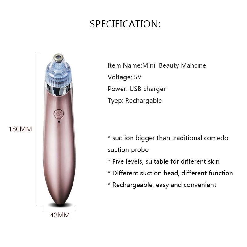 1 шт лицо нос удаления угрей зарядки вакуумный очиститель пор в черный горошек прыщ Черноголовых Deep Clean Skin Care станков