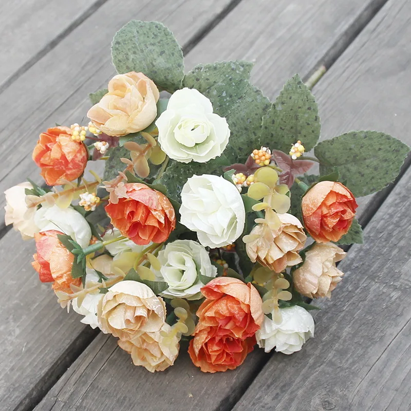 

7 Fork 21 Heads Vivid Silk Rose European Style Artificial Flower High Quality Bouquet Fake Flowers Wedding Home Party Decoration