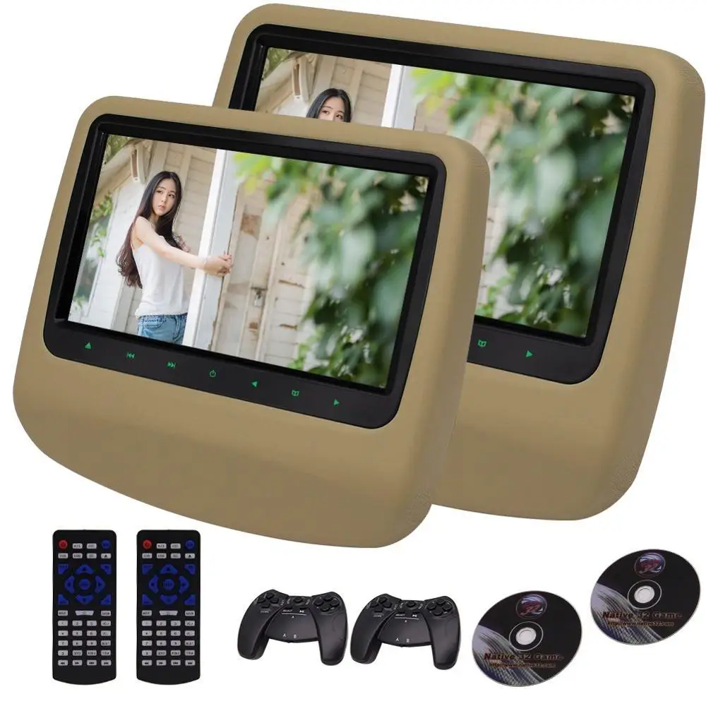 

Car Headrest Dual DVD Player with Built-in FM Transmitter and Speaker USB SD Car Pillow Monitor Backseat Support TV 32Bit Games