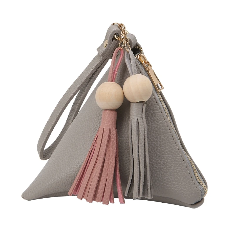 

New Fashion Women Tassel Beads Clutch Triangle Shape Handbag Purse Bag 5 Colors