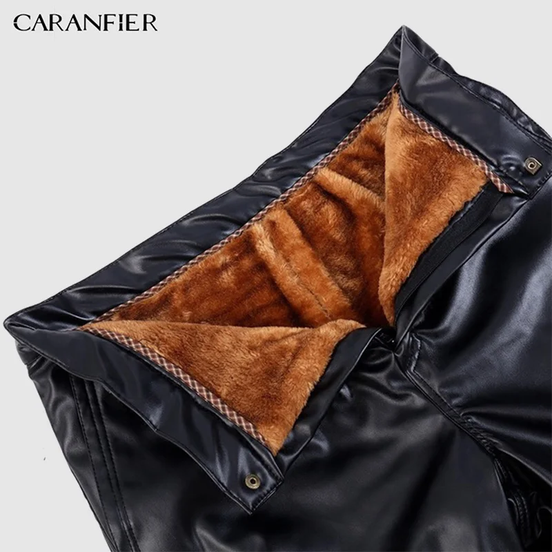 Мужские облегающие эластичные черные кожаные брюки CARANFIER свободного кроя