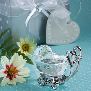 

100pcs Lovely Crystal Baby Carriage Cart Baby Shower Favors Birthday Party Favor Girl Boy Gfit Souvenir Gift Box DHL Free Ship