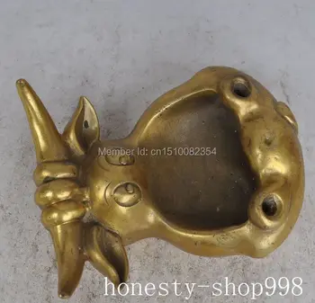 

Chinese Brass copper Fengshui Zodiac Year Bull Oxen Head Statue Beast ashtray