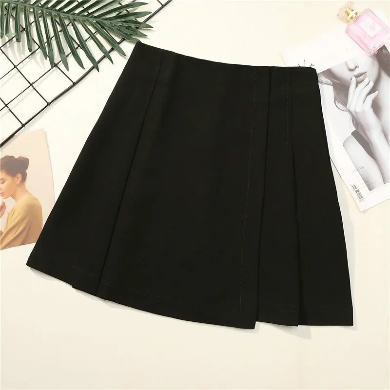 

Women Summer Black Asymmetrical Skirt High Waist Stitch A Line Short Cute Micro Mini Skirt Ladies Sexy Retro Office Wear Solid