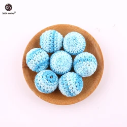 Let's Make Crochet Beads 5 PCS 20 mm Wooden Deep Blue Round DIY Making Beads Teething Accessory Baby Teether