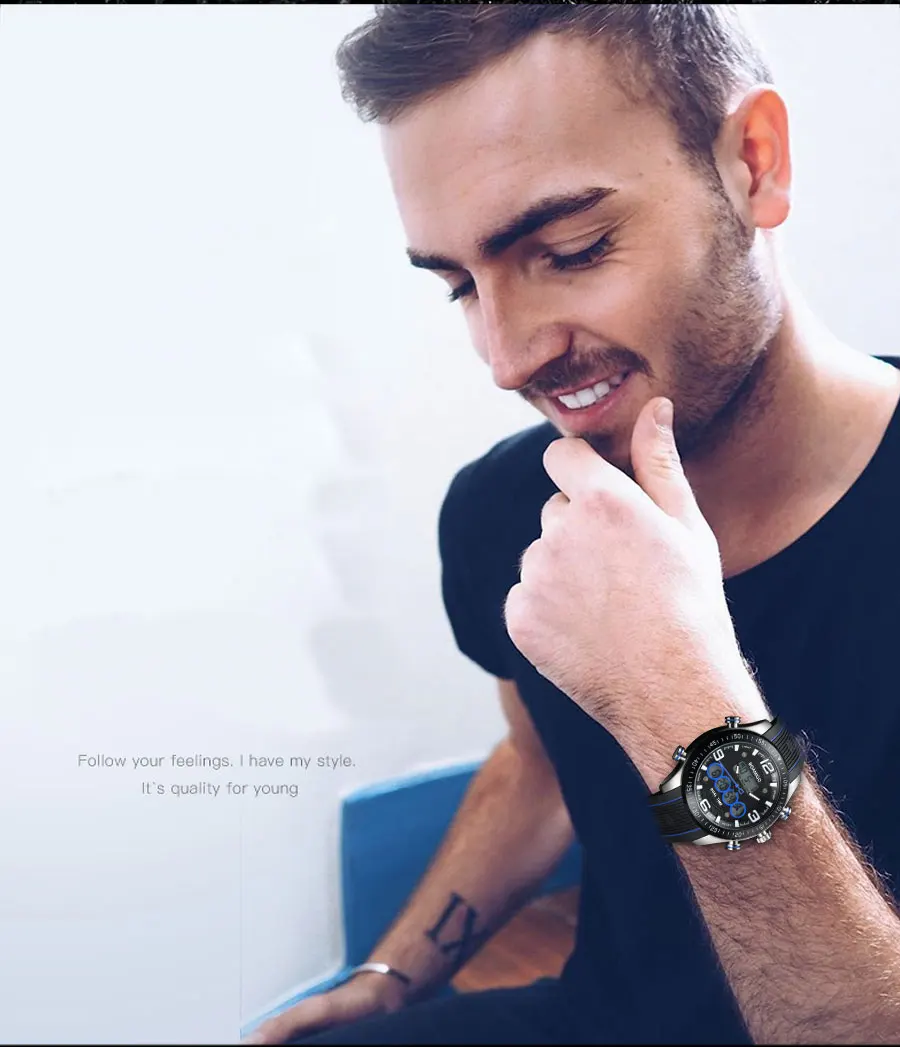Fashion Quartz Mens Sports Watches Multiple Time Zone LED Digital Wristwatches Rubber Water Resistant Alloy Case Zegarek Meski (25)