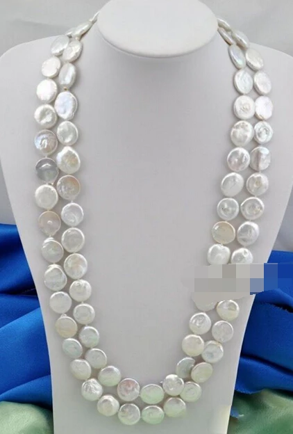 

Jewelr 005784 Natural White Freshwater Coin Pearl Gem Beads Necklace 50'' Long