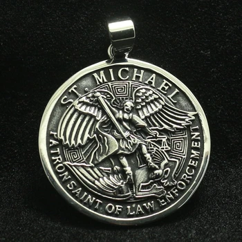

Newest Men Cool 316L Stainless Steel Big Saint Michael Protect Us Round Medal Pendant