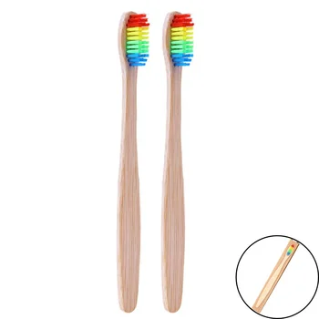 

2 Pcs Wooden Rainbow Baby Bamboo Toothbrush Oral Care Soft-bristled Teeth Brush for Kids Baby Training Toothbrush Dental Care