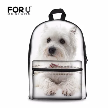 

FORUDESIGNS Schoolbag Backpack Women Cute West Highland White Terrier Backpacks for Teenager Shoulder Book Bags New Hot Dayback