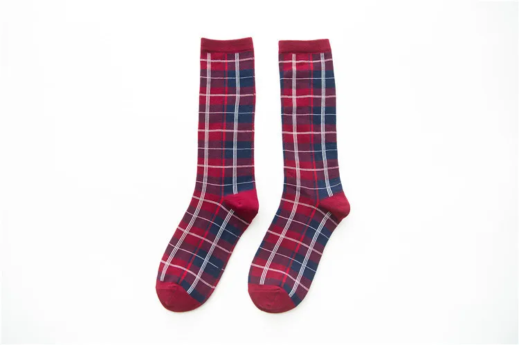 PEONFLY/1 пара модных женских длинных носков для девочек; носки до середины икры в винтажном стиле с клетчатым узором в стиле Харадзюку