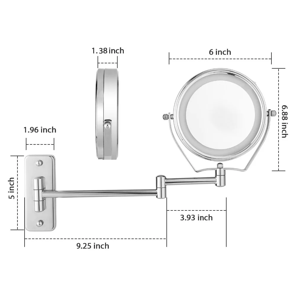 " Зеркало для ванной 18 косметическое зеркало со светодиодной подсветкой 1X/3X увеличение регулируемый настенный макияж зеркало двойной удлинитель 2-лицевая сторона Ванная комната