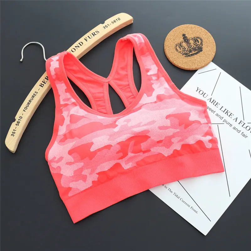 Quality Women's Print Anti-Sweat Sport Bra Padded Shake Proof Gym Fitness Underwear Mesh Stitching Running Bra Elastic