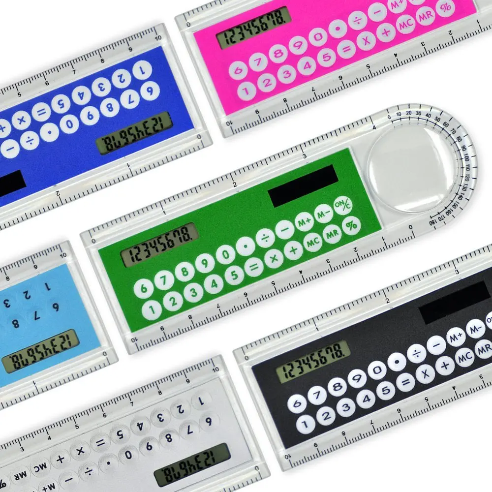 Дизайн 3 в 1 Мини Пластик арифметика правителя с калькулятором и лупы Функция-детские канцтовары