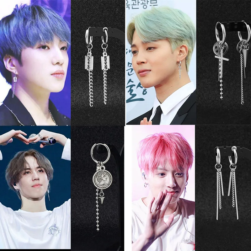 SOHOT Hot Dangle Long Tassel Unisex Hoop Earrings Punk Metal Jewelry Brincos Silver Color Star Cross Pendant Exaggerate Design