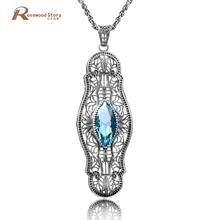 Модная женская подвеска ручной работы из чистого серебра 925 пробы кулон ожерелье маркиза синий кристалл Роскошные свадебные украшения