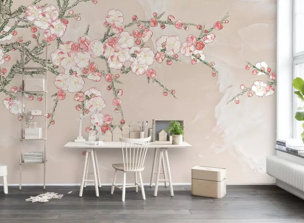 

[Self-Adhesive] 3D Pink Peach Blossom Tree Sky 6 Wall Paper mural Wall Print Decal Wall Murals