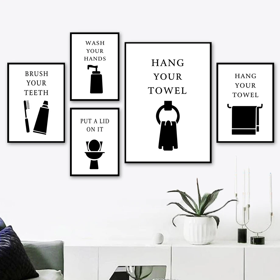 

Toothpaste Toothbrush Towel Shampoo Toilet Wall Art Canvas Painting Nordic Posters And Prints Wall Pictures For Bathroom Decor