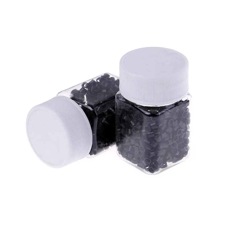 500pcs Silicone Black Micro Rings Lined Micro Beads Hair Extension Tubes Microrings Tube Beads Aluminium Hole