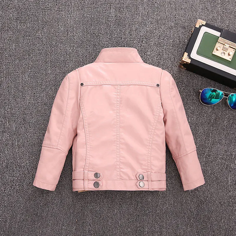 Girls Leather Jackets New Children's Autumn Winter Plus Velvet Coats Korean Kids Pu Leather Collar Zipper Fashion Coats