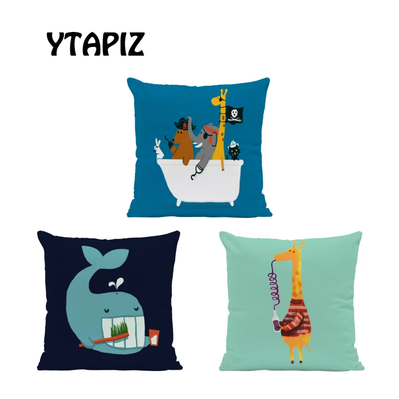 Cartoon Painted Animal Pillow Case Cat Deer Whale Dinosaur Unicorn Decoration Kite Toothbrush Skateboard Rainbow Cushion Cover | Дом и сад