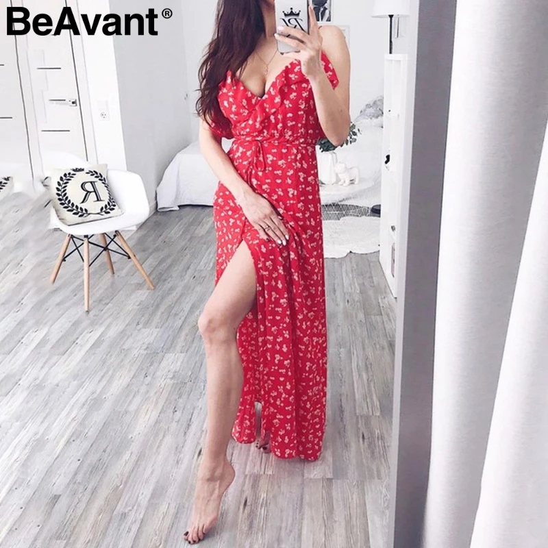 BeAvant Backless v neck ruffles sexy dress women High waist split long dress summer Beach maxi dress boho print dress vestidos BeAvant Backless v neck ruffles sexy dress women High waist split long dress summer Beach maxi dress boho print dress vestidos