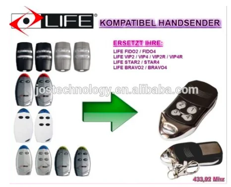 After market LIFE VIP2 4 fido2 4 Bravo2 4 remote control Transmitter rolling code 433.92 mhz after market marantec remote control 868mhz